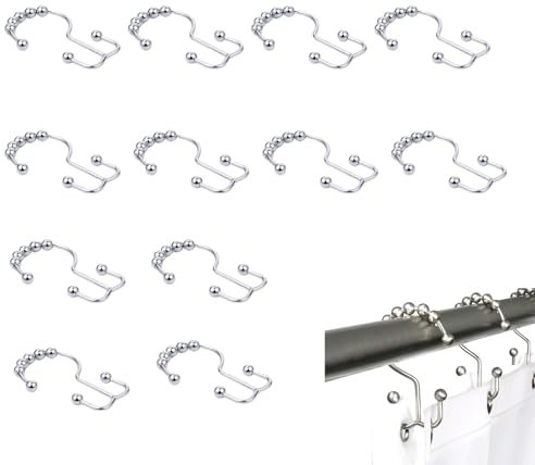 Ganchos para cortina de ducha,Ganchos para cortina de ducha de baño | Anillos de ducha dobles Ganchos de ducha | 12 ganchos de baño antioxidantes, anillos de drapeado de ducha c