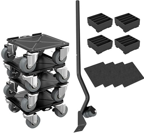 FIVMEN 4X Rollbrett Transportroller 4 Räder 360 Rotation mit Bremse Möbelroller Rollbretter Transport aus Stahl Möbelheber für Möbel Transporthilfe Max Tragfähigkeit 454KG, 16x16 cm