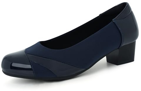 Ortho+rest Women Bunion Court Shoes Low Heel Orthopedic Slip on Dress Shoes （4,Navy
