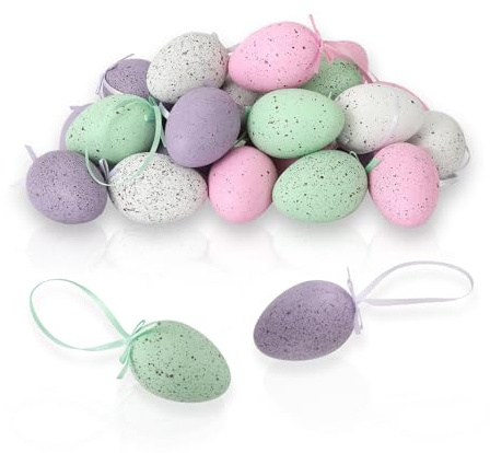 Festicy Uova di Pasqua Decorative in Plastica I Set 24 Pezzi per Pasqua 2026 I 4 Colori Effetto Maculato I Kit Caccia alle Uova di Pasqua I Uova di Pasqua da Appendere I Decorazioni Casa Giardino