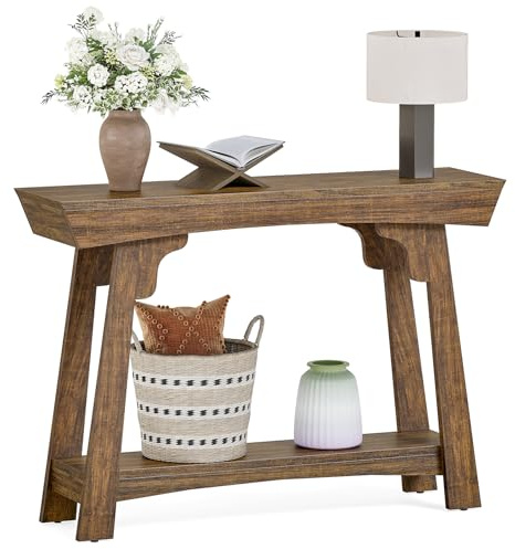 LITTLE TREE 41-Inch Console Table with Storage, 2-Tier Sofa Table Behind Couch, Farmhouse Entryway Table for Living Room, Hallway (Rustic Brown)