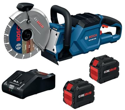BOSCH GCS18V-230N212 Sierra de corte inalámbrica sin escobillas de 18 V de 9 pulgadas para corte de hormigón y metal, diseño ergonómico ligero, protector de corte de 6 posiciones, kit con (2) baterías