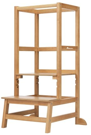 Bebeconfort Nola, Montessori Learning Tower, 1.5 - 6 years (Up to 30kg), 3 Adjustable Heights, Certified Safety, 6.4 kg Lightweight Toddler Step Stool, Long-lasting Design, Easy Assembly, Natural Wood