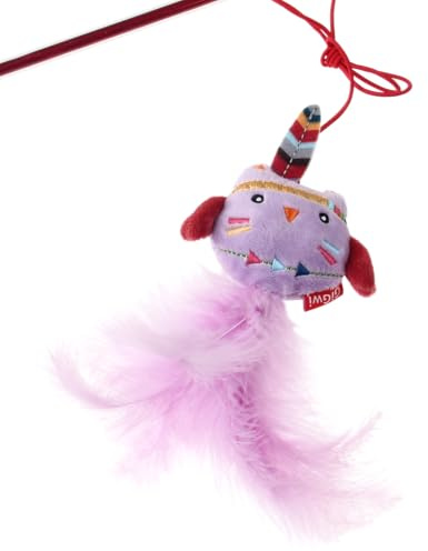 GiGwi, Canne à pêche pour Chat avec Hibou coloré, Jouet interactif Stimulant l'instinct de Chasse, Durable et Non Toxique, idéal pour Le Jeu intérieur et extérieur, 1,5 m, Multicolore