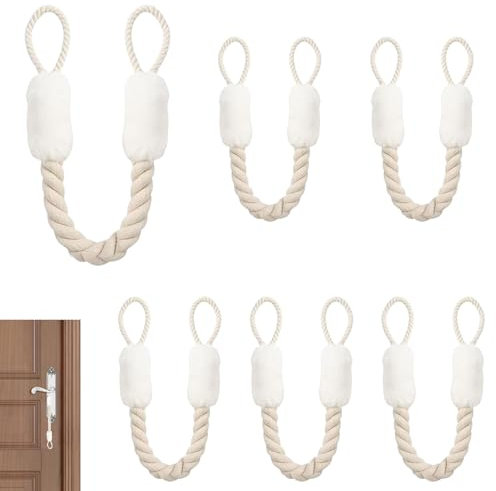 Pamtns Lot de 6 butoirs de porte de 60 cm - Cordon anti-pincement - Corde de porte - Corde en coton - Protection anti-pincement pour portes - Butée de porte - Blanc