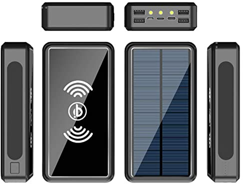 Cargador Solar portátil inalámbrico de 100.000 mAh con LED y 4 Puertos USB. Batería Externa de Respaldo de Gran Capacidad