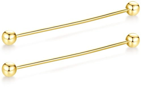 HONEY BEAR Cuadrada Clip Barra Pin 2 Piezas Set Accesorio de Camisa Clip Corbata Alfiler Cuello Broche de Traje con Caja,6.4cm (Pelota, Oro)