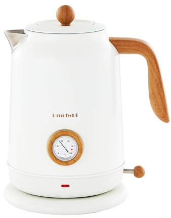 DmofwHi Hervidor agua Electrico en Acero Inoxidable 1,7 litros, Tetera Electrica Retro con Indicador de Temperatura y Termómetro, Perfecto para la Familia a la hora del Café y el Té, Blanco