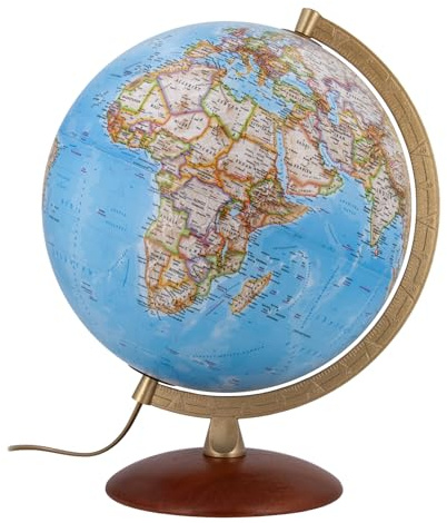 Tecnodidattica Jordglob NATIONAL GEOGRAPHIC Edge Classic | Upplyst | Träbas, gradskala i metall | Politisk karta | Text på svenska | Diameter 30 cm