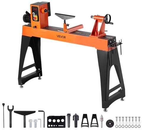 VEVOR Tour à Bois Électrique, 45,7x102 cm, 1500 W, avec Pieds Verticaux, Vitesse Variable 150-3200 tr/min, Moteur CC sans Balais, Corps en Fonte, pour Projets Menuiserie de Moyenne à Grande Envergure