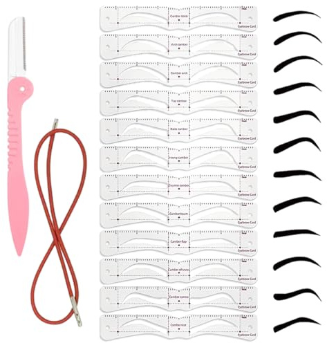 LACHT 12 Pezzi Kit Stencil Per Sopracciglia,Kit Di Timbri Per Sopracciglia,Strumento Per Modellarle,Modello Di Sopracciglio Riutilizzabile,Cinghie Y Coltello Per Sopracciglia.