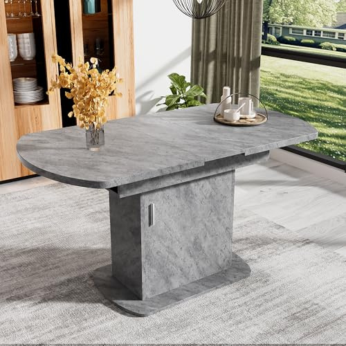 ECLIVON Esstisch Küchentisch Ovaler für 4-6 Personen, Esstisch Ausziehbar 110-130 x 70 cm, Esszimmertisch mit Stauraum Regal und Türen, Modern Tisch mit Tischplatte für Esszimmer Wohnzimmer (Grau)