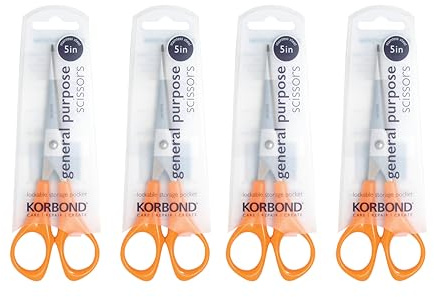 Korbond Tijeras de uso general de 12,7 cm, paquete de 4 unidades, agarre cómodo, profesional, hogar, tela, manualidades, cocina. Ambidiextro, para usuarios diestros y zurdos