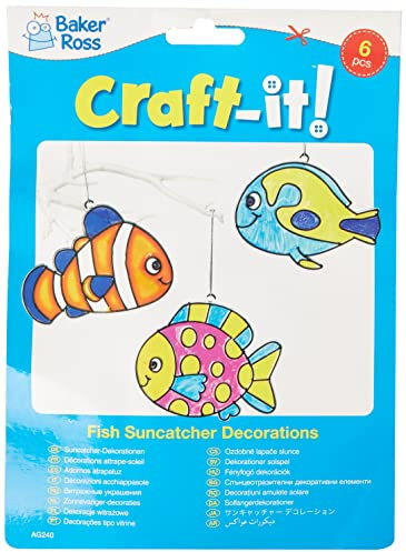 Baker Ross Décorations Attrape-Soleils Poissons Tropicaux Effet Vitrail à Suspendre Que Les Enfants pourront Peindre et Exposer (Lot de 6) AG240 Multicolore