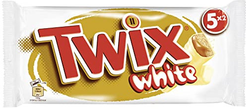 Twix White Chocolatina con Galleta crujiente y suave caramelo recubiertos de chocolate blanco, en barrita doble, Multipack (5 x 46g)