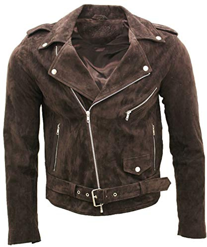 Infinity Leather Herren Klassische Braun Brando Beiläufig Bräunen Wildleder Bikerjacke XL