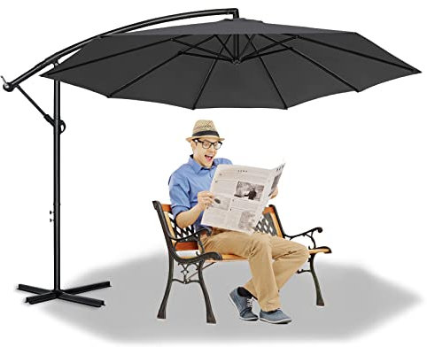 AufuN Alu Sonnenschirme 300cm mit kurbel UV Schutz 40+ - Dunkelgrau balkonschirm gartenschirm höhenverstellbarer (Dunkelgrau)