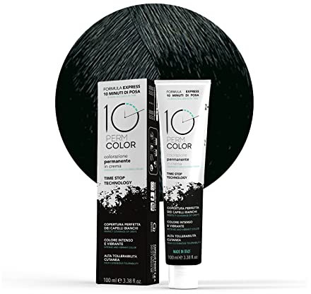 10 Perm, Colorazione a Lunga Durata Express, Colore Capelli 1 Nero, Tinta per Capelli, Copertura Rapida e Omogenea in 10 Minuti, Colore Brillante, Intenso e Luminoso, 100 ml