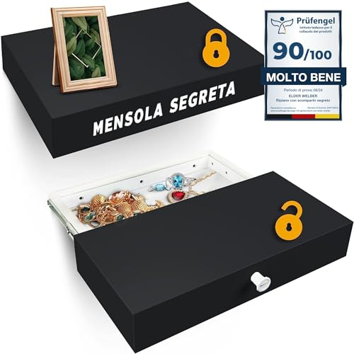 Elder Welder® Étagère Secrète avec Compartiment Secret | 30cm x 60cm | Coffre Fort Secret | Étagère Murale Noire avec Cachette Secrète à Clé | Étagère Murale Tiroir | Idéale Cachette Argent
