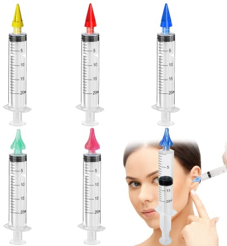 6Pcs Ear Wax Removal Irrigation Syringe Tool Kit with Ear Syringe Replacement Tips Nozzle, Ear Cleaning Kit for Earwax Remover, Ear Cleaner Wash Water Flushing System