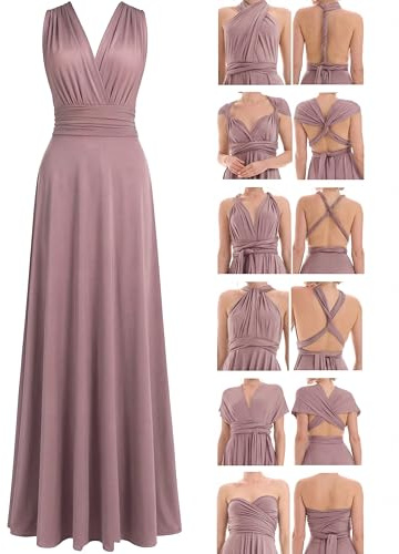 Juvell Brudtärna Klänning - Maxiklänning - Aftonklänning - Multiway Wrap Klänning - Bandeau Topp ingår - Kvällsklänning - Bröllop Prom - 1000 (46-50, Gammal Rosa)