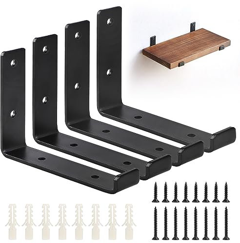 DBREAKS 4 Stk Regalhalterung Schwarze, L-Form Regalhalter, Wandregal Halterung, Heavy Duty Regalhalterung, Regalträger Metall, Für Bücherregale, Schrankregale, Badezimmerregale, Blumenregale,13.5cm