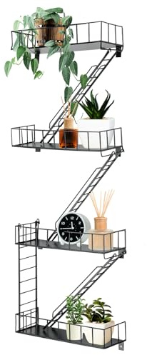Zonon Estante de escape de incendios para colgar en la pared, estantería de metal para colgar, decoración de escalera de metal, organizador de pared de escape de incendios, estantes flotantes de