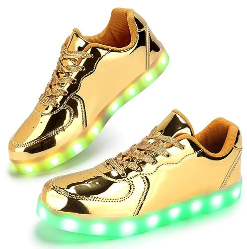 PADGENE Sportschuhe mit blinkenden LEDs, für Damen und Herren, wiederaufladbar über USB, Re Gold, 41 EU