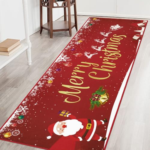 Famibay Christmas Carpet Runners for Hallways Non Slip 60X180cm Hall Runner Rugs Washable Hallway Rug Kitchen Carpet Floor Mats for Hallway Entryway Kitchen Bedroom Living Room