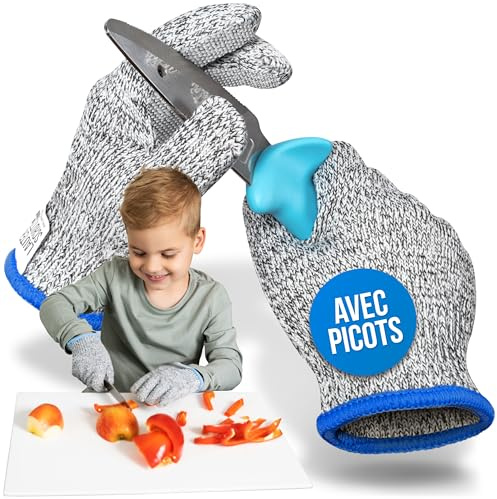 LauterSchutz® 1 Paar PREMIUM Schnittschutz Handschuhe mit NOPPEN - Kinder & Erwachsenen Größen - Kreuzfaser-PE-Stoff - hoher Komfort & dehnbares Material - SCHNITTSCHUTZ KLASSE C (Größe XS, Noppen)