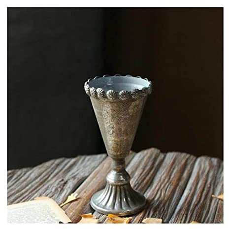 UsmAsk Vase Golden Vintage Old Wrought Iron Vase Flower Silver European Flower Pot Goblet Classical Floral Ornaments Decorative Vase (Color : Gold) (Grey)