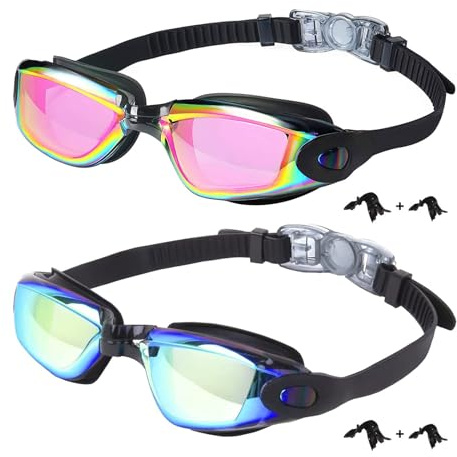 Kimasha Kids Swim Goggles,2 Pack Anti-Fog Leak Proof Kids Swimming Goggles,Anti-UV Clear Vision Glasses for Children Age 3-14 (Aqua & Bright Rose)