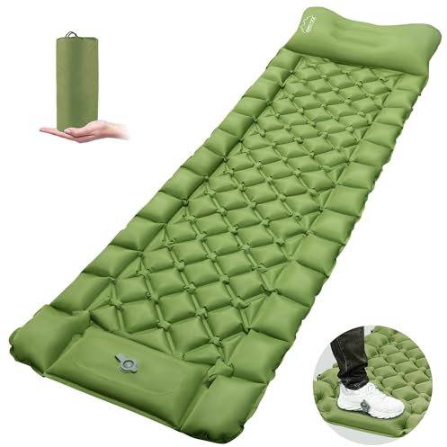 Colchón de Camping Portatíl Colchoneta Inflable Ultraligero Almohadilla con Almohada & Bomba de Pie Incorporada Colchoneta de Dormir Autoinflable para Dormir Acampar Carpa Viajes Oficina (Verde)