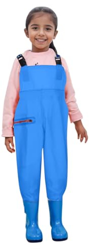 Generic Kids Chest Waders Youth Fishing Waders for Toddler Hunt & Fishing Waders Water proof Unisex Waders with Rain Boots (Blue, 2-3 Years)