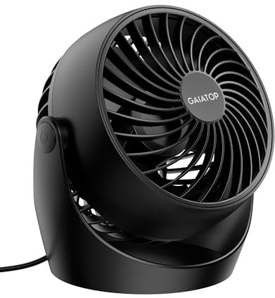 Gaiatop Tragbarer Tischventilator, 14 cm kleiner Elektrischer Ventilator mit 3 Geschwindigkeiten für Zuhause, Büro, Schlafzimmer, Badezimmer (Schwarz)