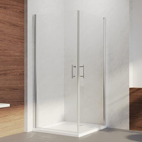 IMPTS Duschkabine 90x90x195cm Eckeinstieg, Doppelt Pendeltür Schwingtür Drehtür Duschwand Duschabtrennung Rahmenlos Nischentür Dusche 6mm ESG Nano Glas