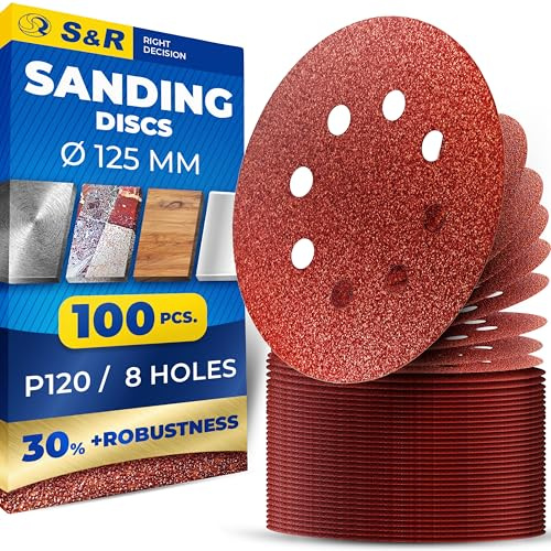 S&R Slipskivor 125 mm Set (100 delar kornstorlek P180) | Slipblad, slipskivor för excenterslipar, kardborreslippapper, tillförlitlig vidhäftning på sliptallriken