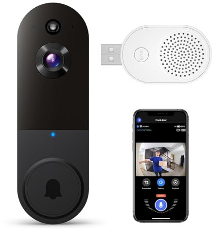 guggre Kabelloses Smarte Video-Türklingel, 1080p Kamera, Bewegungsmelder, Wetterfeste Türklingel mit Alarm, 2-Weg-Kommunikation, inkl. Halterung und Zubehör für erhöhte Familienhaus-Sicherheit