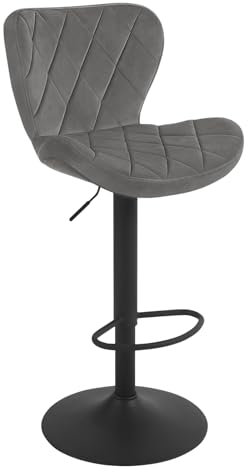 WOLTU Barhocker, Barstuhl höhenverstellbar, Drehhocker 360°, Hocker mit Rückenlehne Fußstütze, Bistrostuhl ergonomisch, Samt Metallgestell, für Bar Bistro Kücheninsel, Dunkelgrau, BH419dgr-1