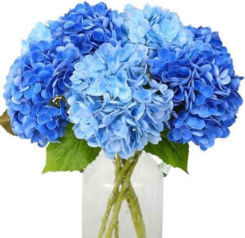 JUSTOYOU Flores de hortensia artificiales, 4 piezas de flores de hortensias realistas de doble color, tallo largo, 19.6 pulgadas, grandes ramos de hortensias falsas de tacto real para bodas, fiestas