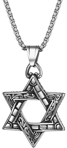 JewelryWe Collar Estrella David Hombre: Colgante Religioso Estrella de Seis Puntas para Caballero Estrella Judaica de Israel Acero Inoxidable Hipoalergénico - Para Uso Diario Ocio Regalos