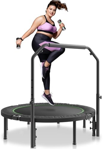 VEVOR Faltbares Mini-Trampolin Fitness-Rebounder 132 cm, 205 kg belastbares Tainingstrampolin, Rebounder Sport Trampolin Gartentrampolin mit 4-stufig höhenverstellbarem Griff & 40 Federn Trampoline