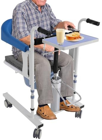 DIFU Multifunktions Patientenlifter Transferstuhl, Patientenlifter Hydraulisch mit Eimer für Zuhause, 180° Klappbar Rückenlehne, Höhenverstellbar Toilettenstuhl mit Rollen, Badewannenlifter (Blau)