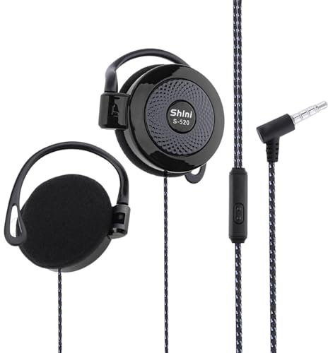 Auriculares Estéreo de 3,5 mm con Gancho, con Cable, Micrófono y Control de Volumen en Línea, Clip Compatible con Teléfonos AUX