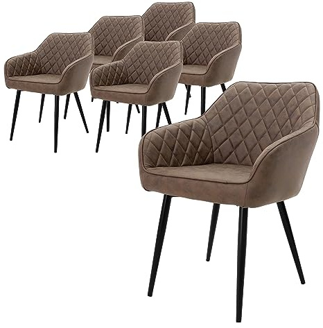ML-Design set om 6 matstolar med armstöd och ryggstöd bruna köksstolar i konstläder vadderade stolar med metallben ergonomiska sittmöbler för matbord matsalsstolar och loungestolar