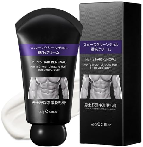 Haarentfernungscreme Männer, Japanische Hautpflegeformel, Schmerzfreie & Feuchtigkeitsspendende Enthaarungscreme für Bart, Gesichtshaare, Brust, Achseln, 60g