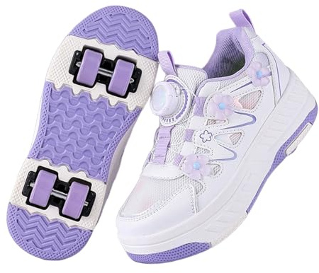 Surwin Floral Style Roller Skates,Roller Skates for Girls Boys, 2 in 1 Kids Rollerskates,Detachable Student Teenagers Retractable Roller Shoes,Shoes with Wheels, Outdoor Walking Sports (Purple,12.5)