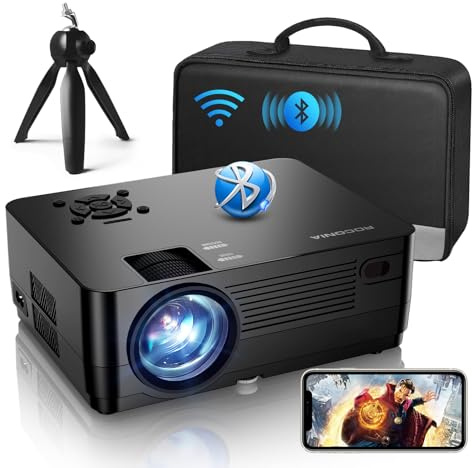 Native 1080P Projector with WiFi and Two-Way Bluetooth, Full HD for Outdoor Movies, 300 Display Projector 4k Home Theater Movie (Black)