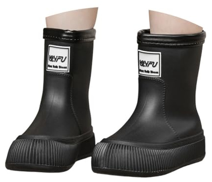 Générique Bottes de Pluie mi-Mollet pour Filles Enfants imperméables antidérapantes légères Confortables école Quotidien Sortie Jardin Durable (Black, 34 Big Kids)