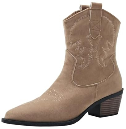 AHUFGN Botas Cowboy Botas de Gladiador for Mujer, hasta la Rodilla, con Bordado a la Moda, Zapatos de tacón Alto Grueso, Botines Largos for Exteriores for Mujer(Style 1,41)
